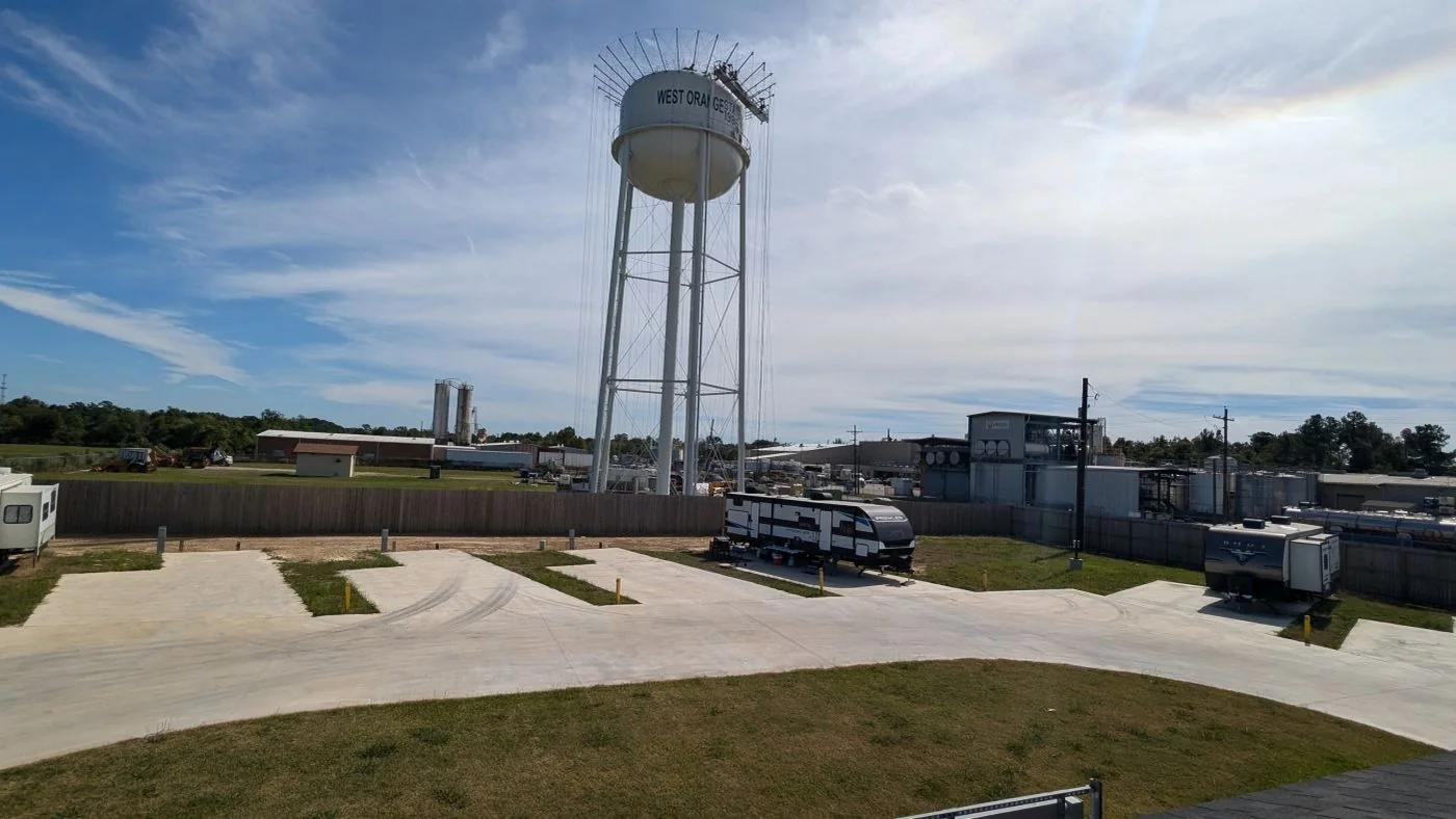 Water tower above the concrete RV sites