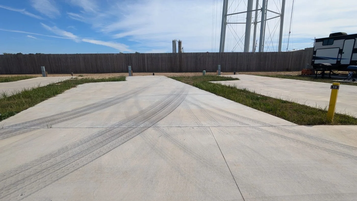 Wide concrete RV pad at the park